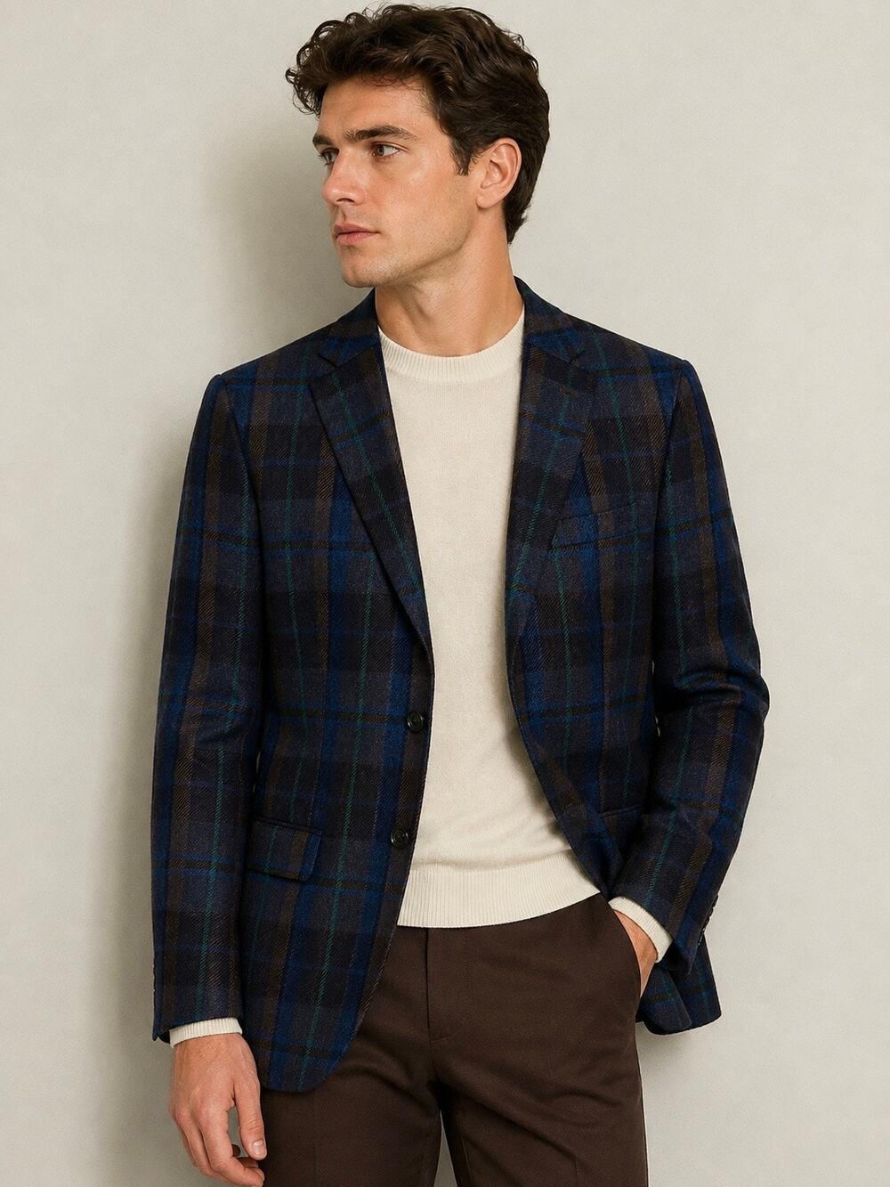 Ralph Lauren Tartan Plaid Equestrian Wool Sport Coat Blazer 40L Blue Green Brown
